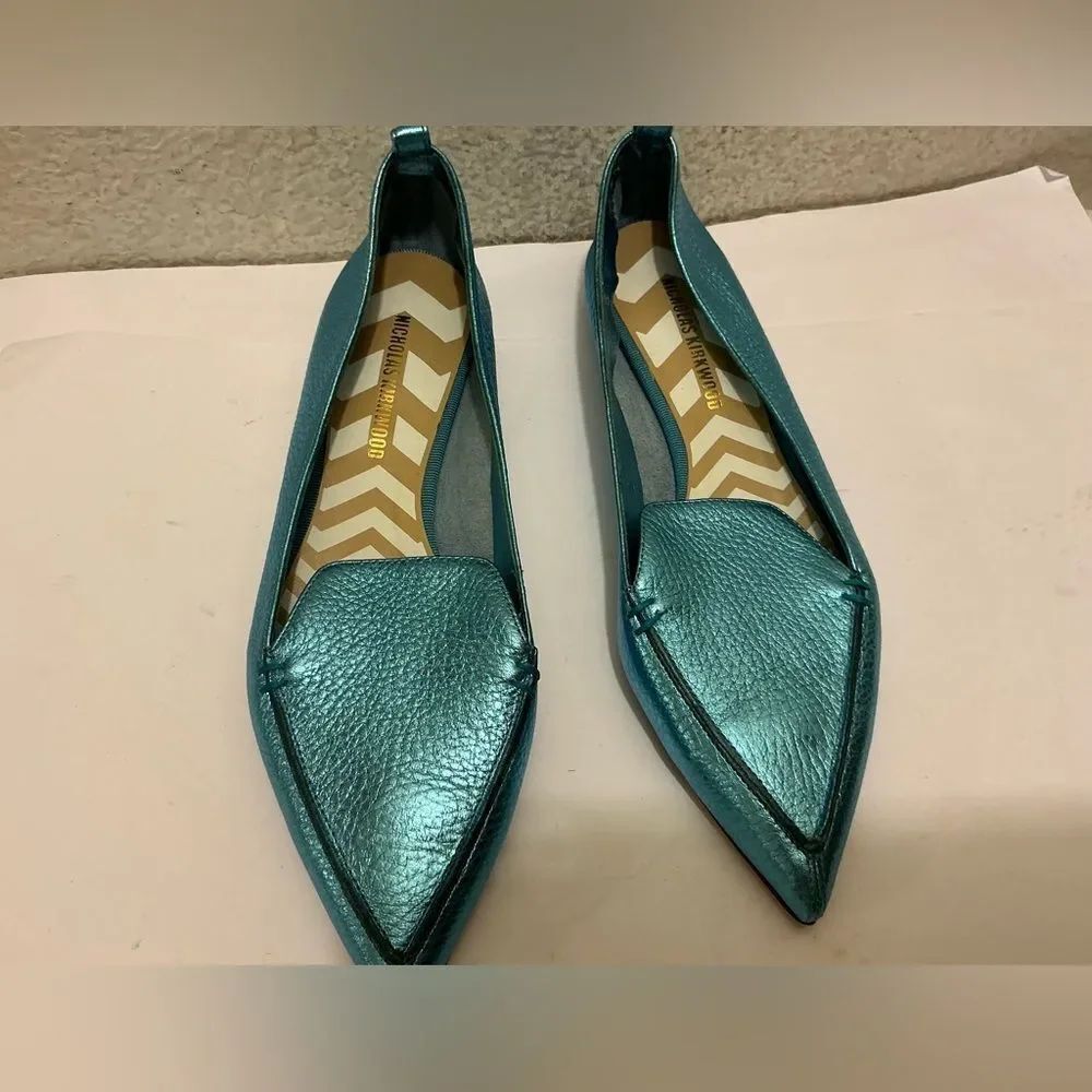 NWOB Nicholas Kirkwood Aqua Blue Leather Beya Pointed Toe Loafers Size 39